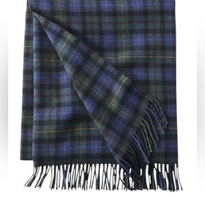LL Bean x Pendleton Washable Wool Fringe Throw Blanket Navy Green Smith Plaid